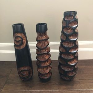 3 Jamaican Mango Wood Vases